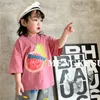 Moda infantil frutas impressas camisetas meninos algodão solto manga curta camisetas 2024 verão crianças dos desenhos animados shorts casuais z7392