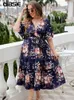 Gibsie Plus Size Floral Print v Neck Belted Dr Women Holiday Boho Summer Butterfly Sleeve A-line Women LG DRES 2023 NEW 16NW＃