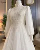 Ciynsia Dubai Avorio musulmano Matrimoni in pizzo Dres 2024 Collo alto Hijab Abito da sposa per la sposa Maniche lunghe Vestido De Casamento Q38G #
