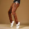 Zgrane vintage Orange Dżinsy Mężczyźni Autumn Slim Fit Straight Leg Pants Streetwear Casual Patwork Denim Spodni CP2096 M0SD#