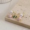 Stud Earrings Romantic Pink Tulip Women French Pearl Earring Banquet Cute Earings Temperament Elegant Fashion Jewelry Gift