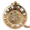 Pocket Watches Steampunk Golden Hollow Automatic Mechanical Watch For Women Men Roman Number Dial Clock Pendant Necklace Chain