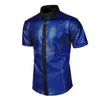 Chemises habillées pour hommes Revers Hommes Chemise Slim Fit Performance avec col rabattu pour les festivals de discothèque Surface brillante Couleur de contraste