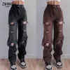 Zwart Gescheurde Hoge Taille Jeans voor vrouwen Vintage Kleding y2k Fi Rechte Denim Broek Streetwear Gat Hip Hop Broek jeans A2za #