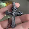 Hip Hop Retro Cross Pendant Fashion Jewelry 925 Silver&Black Gold Fill Lucky Women Wedding 5A White Clear CZ Diamond Chain Necklac248b