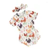 衣料品セット幼児の女の女の子の農場の衣装チキンプリント半袖Tシャツトップとショートパンツヘッドバンドセット3PCS夏の服