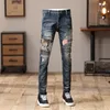 Street fi män jeans retro ons blå stretch mager fit rippade jeans män patch designer hip hop denim penna pants hombre n8eu#