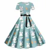 easter Dres Short Sleeve Round Neck Loose A-Line Ruched Easter Cute Rabbit Print Maxi Dr For Women 2024 Women Summer Dr h3Xp#