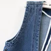 FI V-ringning denim västar kvinnor vår sommar kort ärmjacka casual enkelbröst överdimensionerad jean waistcoat kvinnlig topp h9n9#