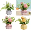 Fleurs décoratives artificielles en pot rose fleur vase en céramique table pièce maîtresse ornement bonsaï hauteur 21 cm pour la décoration de bureau à domicile réaliste