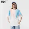 Koszulka damska Semir T-shirt z krótkim rękawem Kobiety Średniej długości ponadgabarytowy królik zrzucany pullover Trendowe letnie ubrania z barwnikami popularnymi24329
