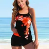 Nieuwe 2022 Dames Bloemenprint Tankini Badmode Badpak Vrouwelijke Print Bikini Set Zomer Plus Size Monokini Badpak Strandkleding T240328