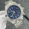 Luxury Mens Watch Blue Dial Japan Super VK Quartz Chronograph 45mm Avenger Hurricane SEA1884 Stainless Steel Strap Case Hardlex Gl233O