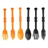 Disposable Flatware 6pcs Fork Spoons Set Dinner Spoon Tableware Gifts For Home Bar Party Orange Black