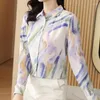 Blusas femininas moda outono vintage camisa feminina manga longa tops polo-pescoço roupas tinta e lavagem impressão floral