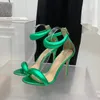 Salto de salto de salto de salto de 10,5 cm Sandálias Sapatos de vestido Sapatos para mulheres Sandálias de designer de luxo de verão verde Metallic Leature Leafeto de pegador traseiro calçado de zíper traseiro