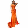 Aenyrst Orange Strapl Corset Sirène Robes De Bal Pour Femmes Satin Split Robes De Soirée Plissées Etage Longueur Dîner Fête Dr H7rO #