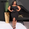 cm.yaya Plus Size Women Ruffles Shoulder Sleevel Bodyc Midi Dr 2023 Fi INS Curve Sexy Party Club Dres Vestidos 54KC#