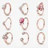 Bagues de cluster Timeless Wish Heart Sparkling Rose Gold Rose Thin Tiara Wishbone Clear Three Stone Ring pour femmes hommes cadeau de la Saint-Valentin