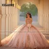 Sparkly Pink Quinceanera Dres 2024 XV Ball Gown Rose Gold Lace Applique Princ Sweet 16 Dr Birthday Party Vestido de 15 R6R3#