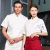 Summer Chef Men's Kitchen Jacka White Shirt Catering Uniform Barber Shop Workwear Bakery Overalls J0G8#
