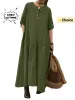 2024 Summer Fi New Women's Plus Size Cott and Hemp LG Skirt Loose and Elegant Half Sleeves Holiday Style LG Skirt C0TT＃