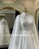 Stedelijke sexy jurken Funyue vestido de noiva 2024 delicate chiffon met kralen grote maten bruiloft voor bruid tule cape moslim bruidsjurk yq240329