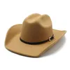 Mężczyźni Women Western Cowboy Hat with Belt Winter Autumn Church Jazz elegancki cowgirl sombrero czapki 240314