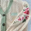 Jesienne kobiety Knitte Winesy haft swetra swetra luźne zielone Evermore Cardigan Mujer Single Bertwear Fat Tops M1XP#