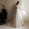 gorgeous Sexy Round Neck Lg Sleeves Fluffy Mop Wedding Dres Luxury Beautiful Ball Gowns Robe Appliques Lace Bride 2023 75ll#