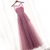 Dusty Rosa illusi in pizzo serata dres appliques perle lunghezza del pavimento abiti per le feste per ospiti a buon mercato lg ballo dr k7ud#