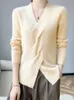 Women Fashion Female Spring Autumn 100% Pure Merino Wool Twisted V-Neck Pullover Cashmere Sweater Hollow Out Clothing Top 240326