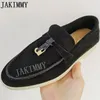 Casual Shoes Suede Leather Metal Lock Loafers Women Slip On Round Toe Mules Flat Autumn Comfort Lovers Walking