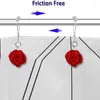 Duschgardiner 12st gardinkrokar ringar för badrumsdekorativa rosblommor hartstänger gardiner (röd)