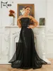 Abiti casual Missord 2024 Nero senza spalline con paillettes Sirena da sera Festa di compleanno Chiesa Elegante bellissimo abito da donna