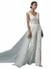 Combinaison de mariage Dres avec train détachable Pantalon de mariée Costume Dentelle Appliqued Sleevel Femmes Mariées Tenues Backl 2023 N4LN #