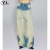 Vintage W Jeans Homme Femme Américain High Street Lâche Droite Dégradé Denim Pantalon Unisexe Printemps Automne Pantalon Large Nouveau D8GR #