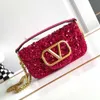 2024 Square Woman Valentyno Väskor Vlogoo Womens Beads paljetter Lady Evening Purse Handväskor Crossbody Chain Small Designer Fashion Leather Bag High-End 1 8Uot