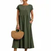 여름 캐주얼 한 느슨한 우아한 LG Linen DRES for Women 2023 Solid Pretty Women 's Sleevel Maxi Dr Femali Midi Dres 13vv#