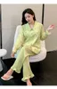 Thuis Kleding Jacquard Satijnen Pyjama Set Revers Lange Mouw Broek 2 Stuks Slaap Pak Vrouwen Rayon Nachtkleding Femme Nachtkleding pyjama