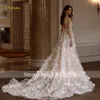 LOVERXU A-LINE GLAMOR DES DRES 2024 V-NECK SLIVE VESTIDO DE Novia Appliques 3D FRS Charming Robe de Mariee 093K #