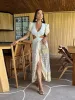 2024 Sexy Mesh Tles Cut Out Split Woman Maxi Dr O Neck Patchwork V-neck Sleevel Elegant Vestido Chic Vacati Lady Robe W5bs#