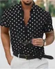남성용 캐주얼 셔츠 셔츠 여름 해변 흑백 짧은 슬리브 폴카 도트 라펠 휴가 의류 세련된 편안한 5xl