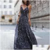 Grundlegende Freizeitkleider Mode Y Kleid Leopard V-Ausschnitt Sling Maxi Frauen Sommer ärmellos Chiffon Strand Lange Robe Tops Drop Lieferung A DHS7O