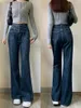 Kvinnors jeans 2024 grunge hög midja flare vintage randiga denim byxor y2k harajuku klockbotten 2000 -tal mager mopping byxor 90 -tal E46