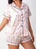 Home Vêtements Femmes S Satin Pyjamas Set Butter à manches courtes Bourts bas Shorts 2 pièces Loungewear