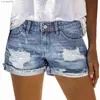 Shorts femininos nova cintura alta buracos rasgados denim feminino verão coreano rolado perna larga solta plus size jean womens 240329