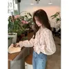 Women's Blouses Korejpaa Sweet Pink Floral Flare Sleeve Shirts 2024 Spring Women Clothes Elegant Ladies Tops Korean V Neck Blouse