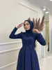 Lg maniche musulmane abiti da sera in raso appliques Hijab islamico abito formale del partito delle donne Prom Dr collo alto Robe De Soiree C7wa #