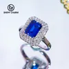 Cluster Rings Luxury Blue Sapphire Ring S925 Sterling Silver Large High Carbon Diamond Fine Vintage Jewelry for Women Party Gift Super Flash